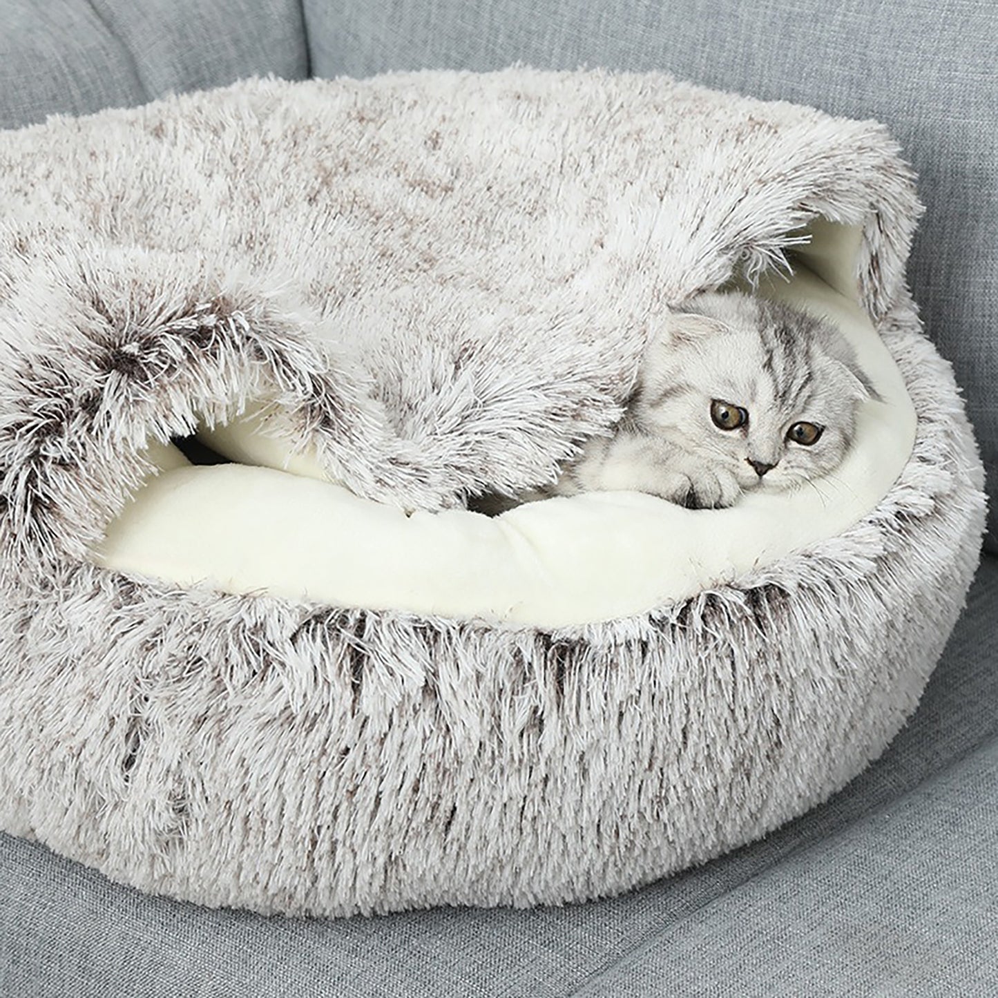 Luxurious Plush Round Cat Bed Cozy Half-Cave Haven