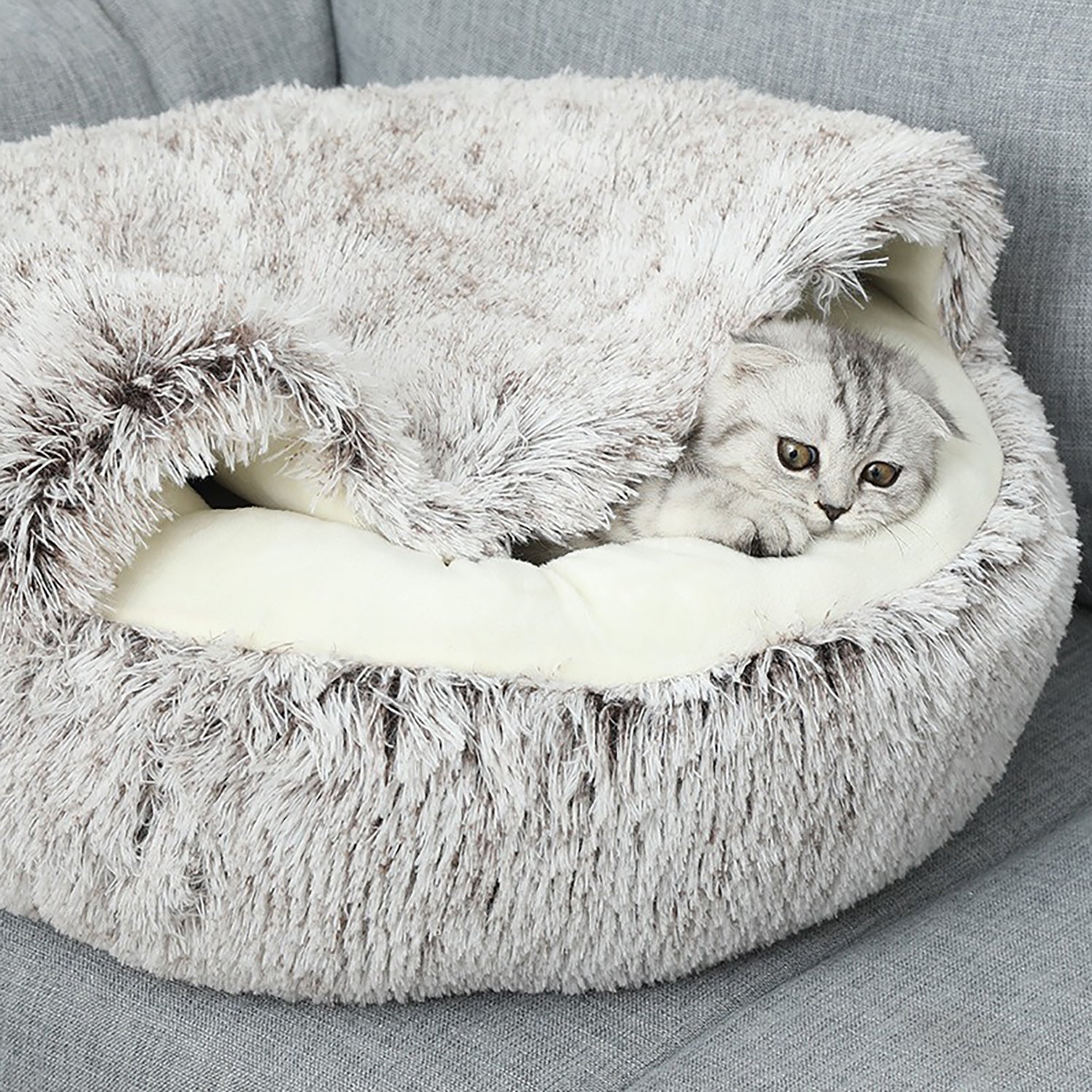 Luxurious Plush Round Cat Bed Cozy Half-Cave Haven
