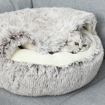 Luxurious Plush Round Cat Bed Cozy Half-Cave Haven