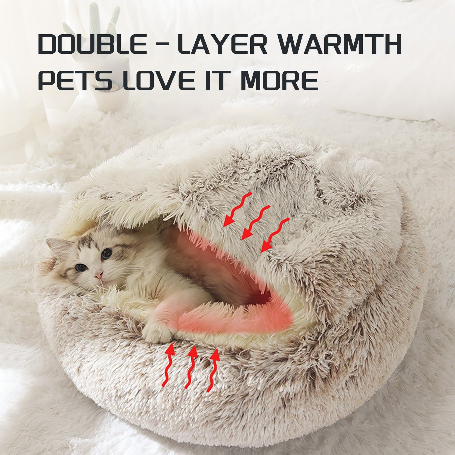 Luxurious Plush Round Cat Bed Cozy Half-Cave Haven