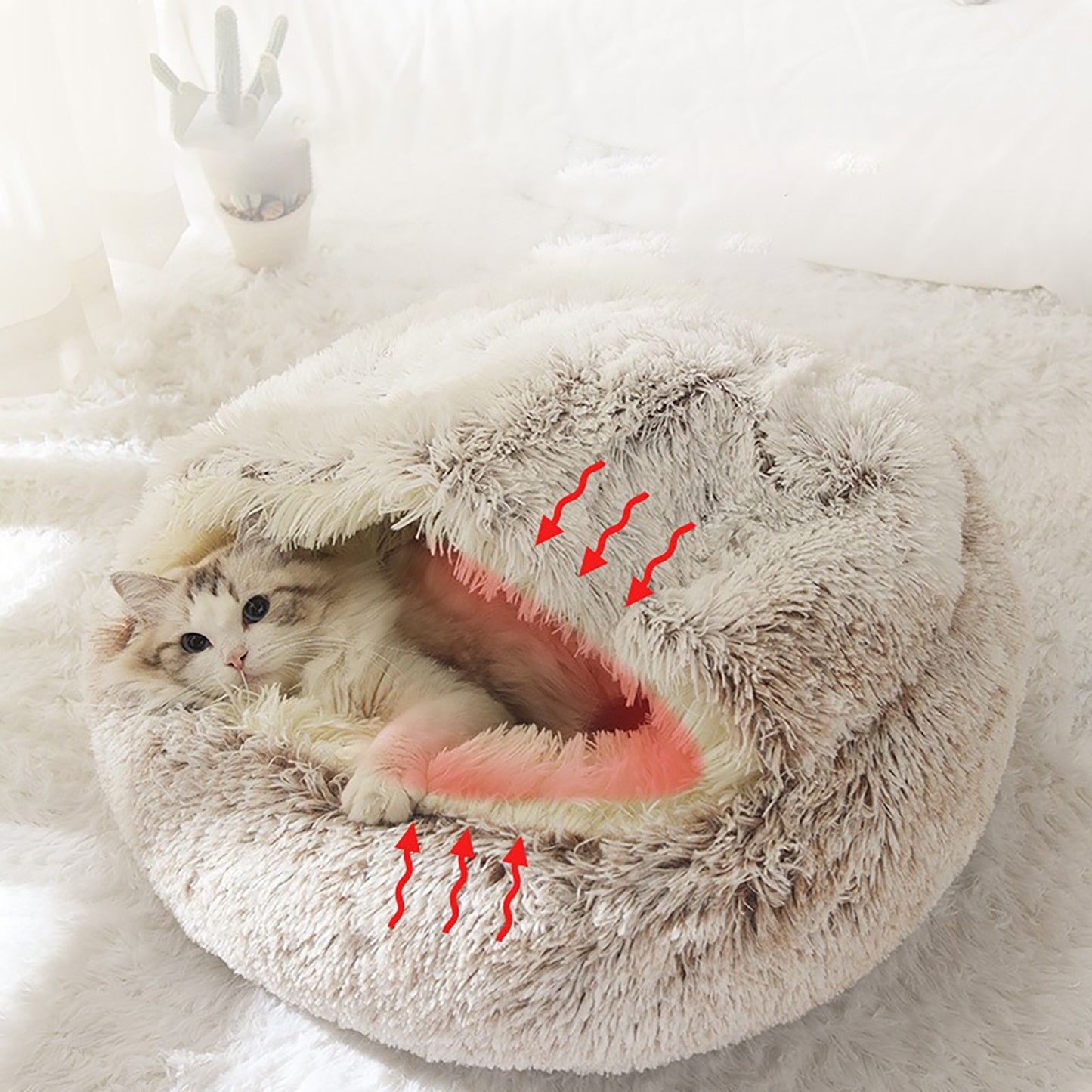 Luxurious Plush Round Cat Bed Cozy Half-Cave Haven
