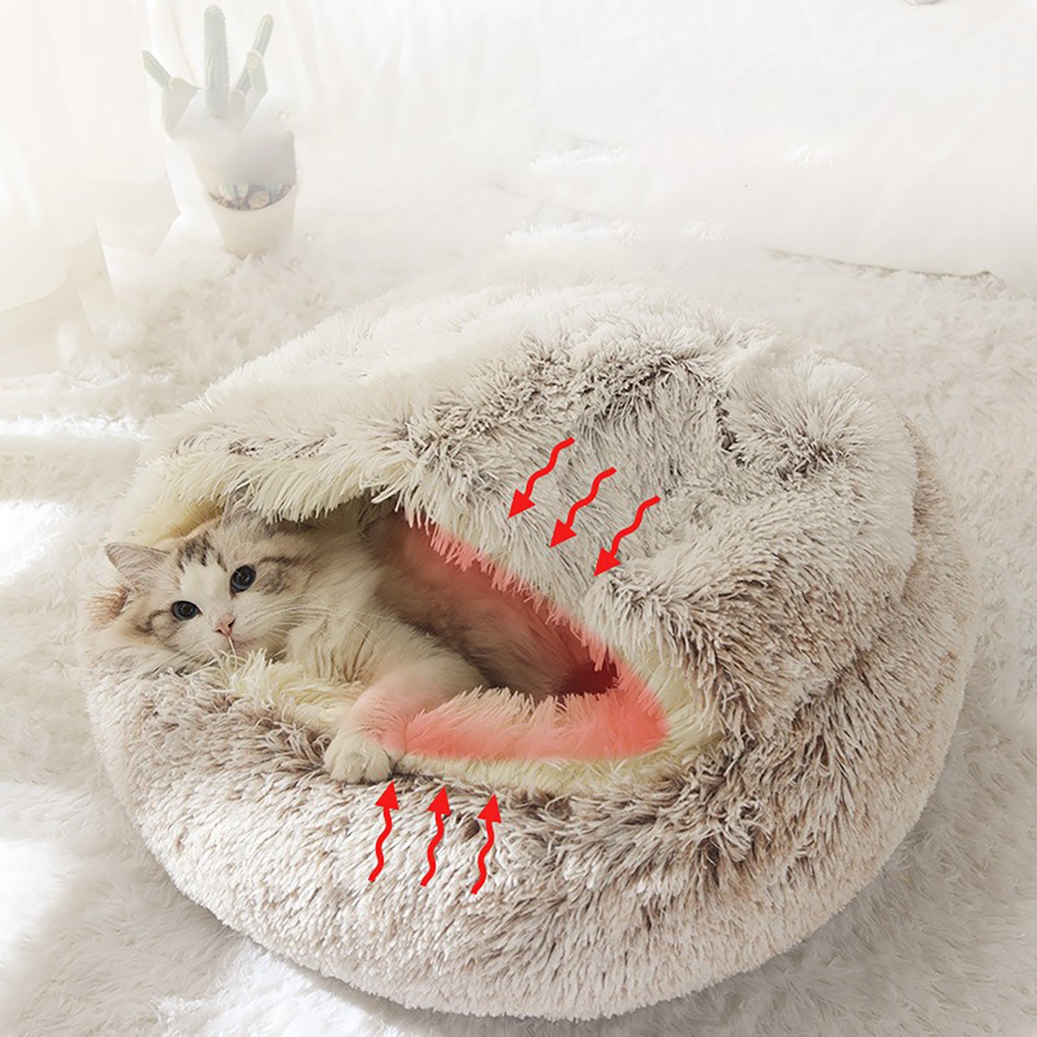 Luxurious Plush Round Cat Bed Cozy Half-Cave Haven