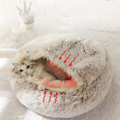 Luxurious Plush Round Cat Bed Cozy Half-Cave Haven