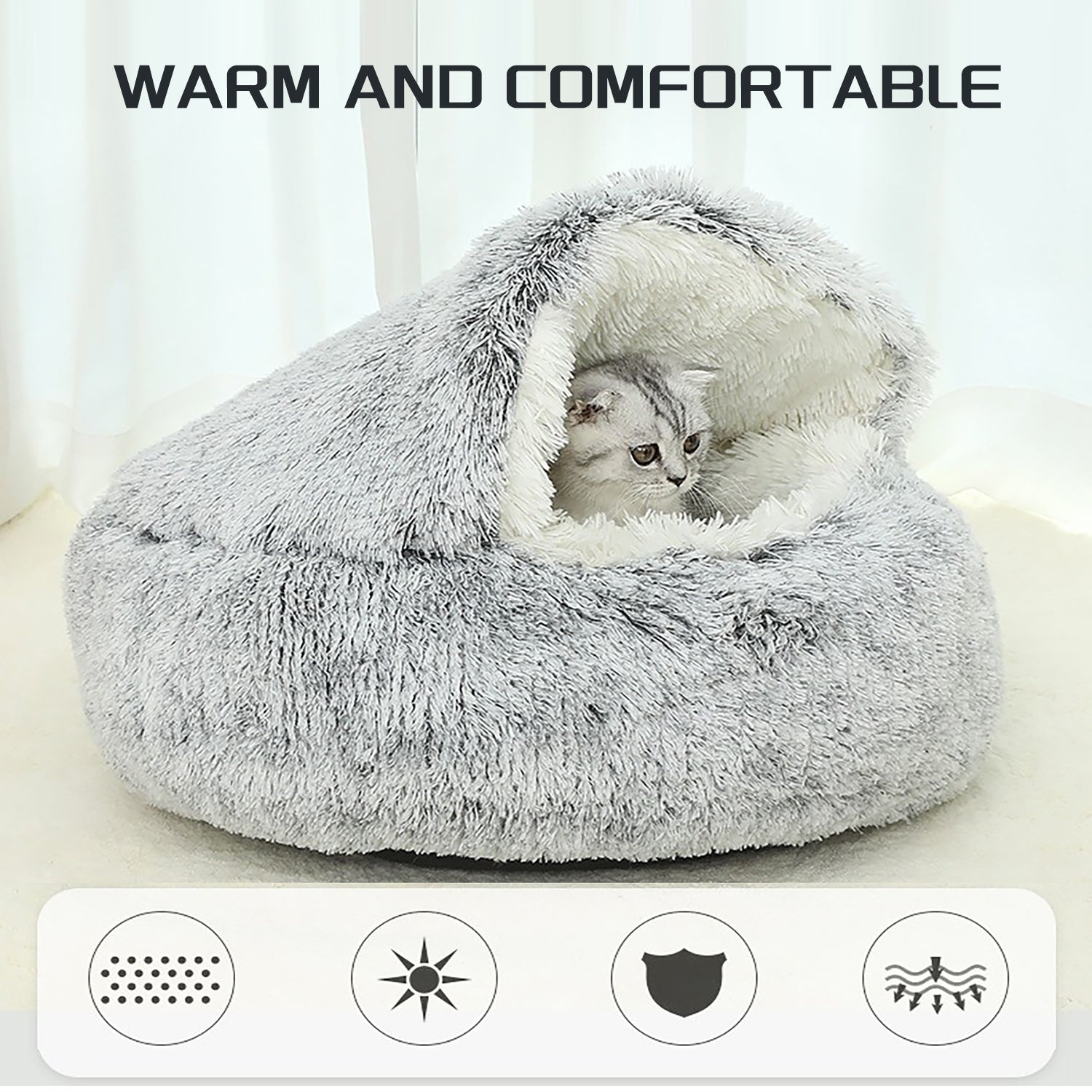 Luxurious Plush Round Cat Bed Cozy Half-Cave Haven